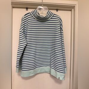 T by Talbots TEXTURED FUNNEL NECK PULLOVER - STRIPE navy/white/aqua - size XL P